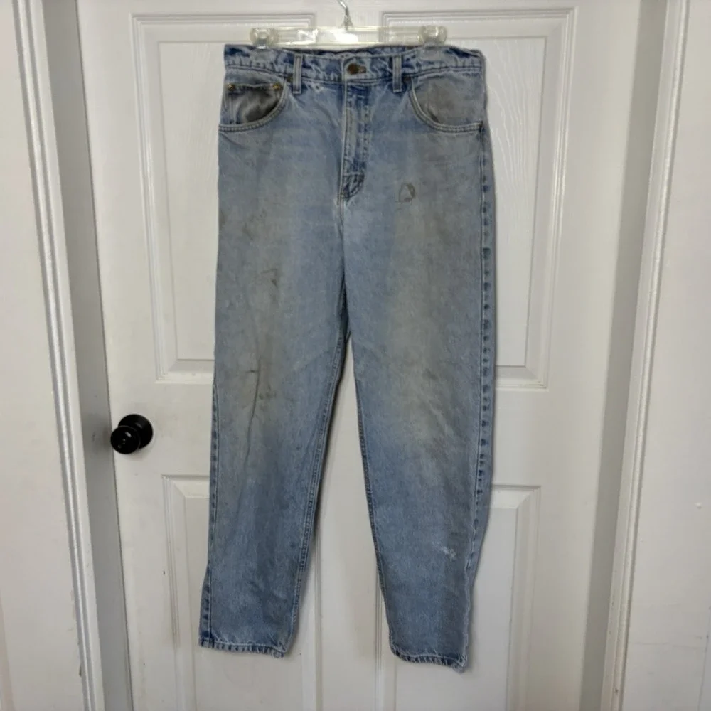 Vintage 90s Carhartt Light Wash Baggy Distressed Jeans Mens 32x31 Cotton Patina